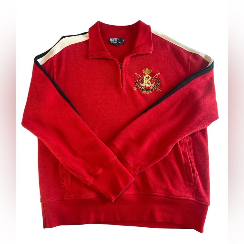 Vintage Polo by Ralph Lauren Red Zip Up Sweater with High Collar